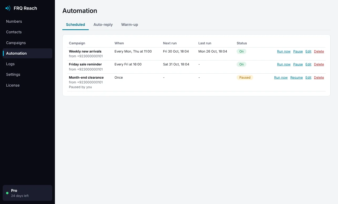 FRQ Reach scheduled campaigns