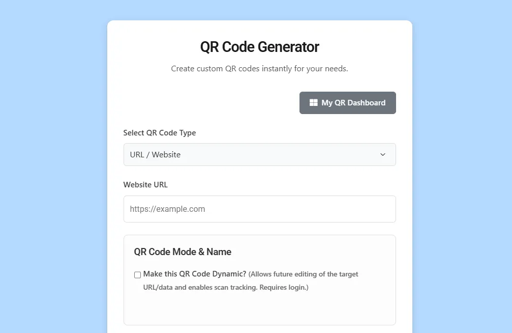 Dynamic QR code dashboard showing scan analytics