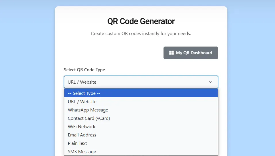 Static QR code options in the FRQ TOOLS generator