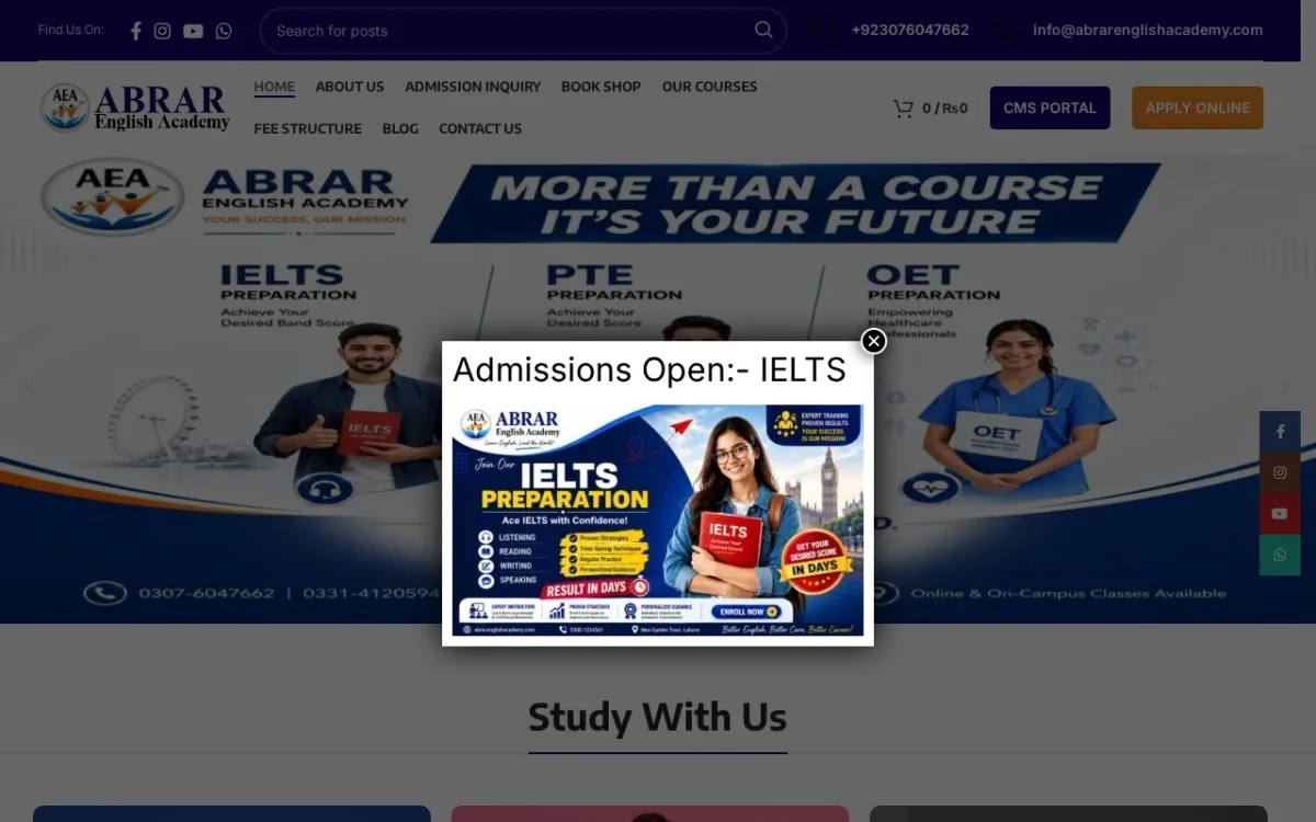 Abrar English Academy website