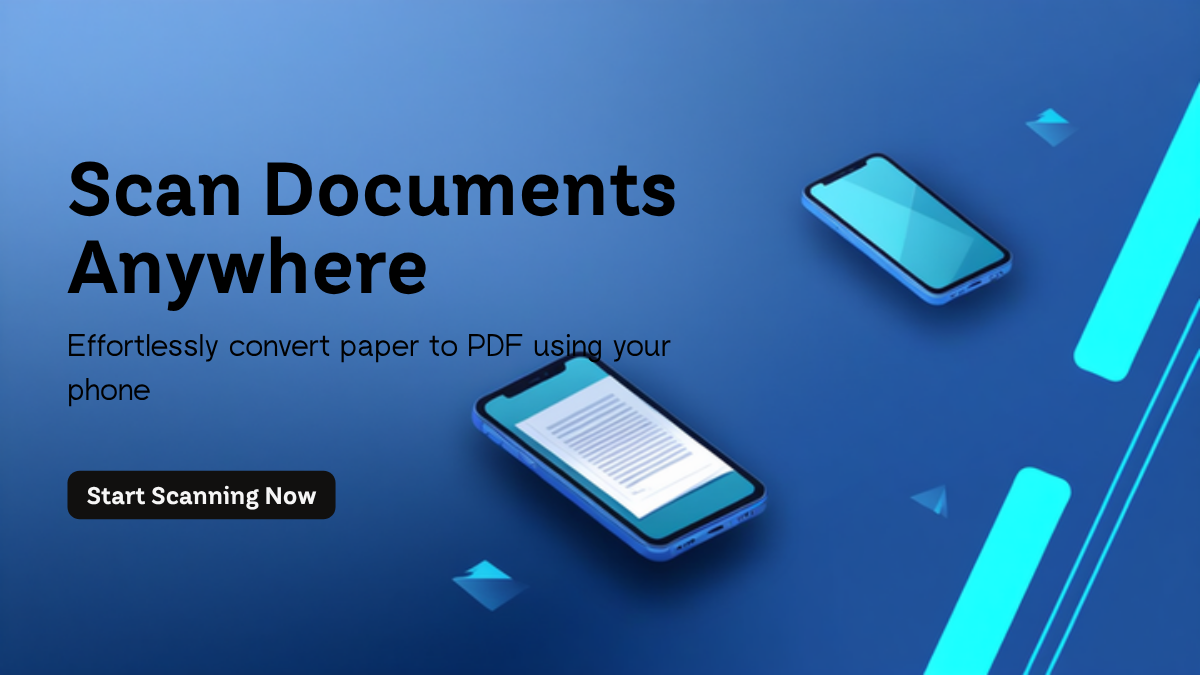 Phone scanner frame around a document with the title Scan Documents to PDF on Your Phone